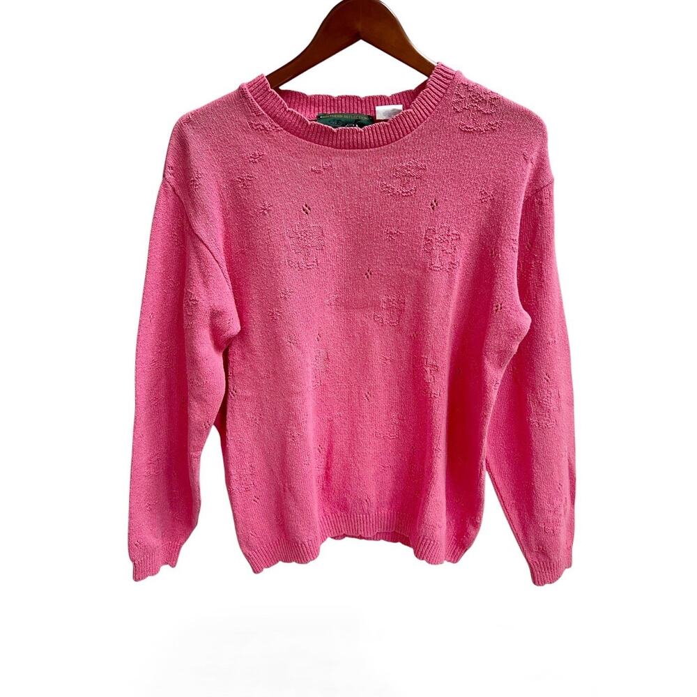 Vtg 90s Northern Reflections Sweater Grandmacore Pink Sz M Knit Scalloped Canada